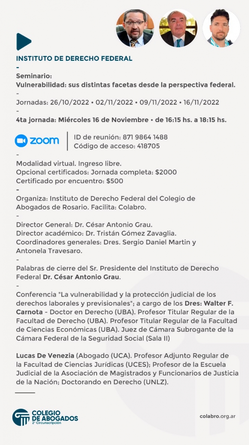 SEMINARIO Vulnerabilidad: sus distintas facetas desde la perspectiva federal - 16/11/2022